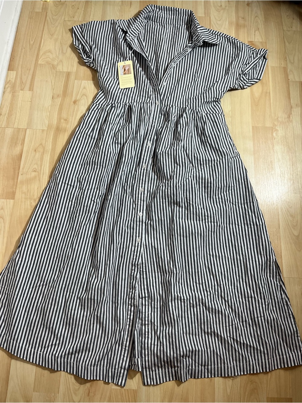 Amazon Women's Boho Striped Dress High-Low Waistline Button Down Shirt Dress XS